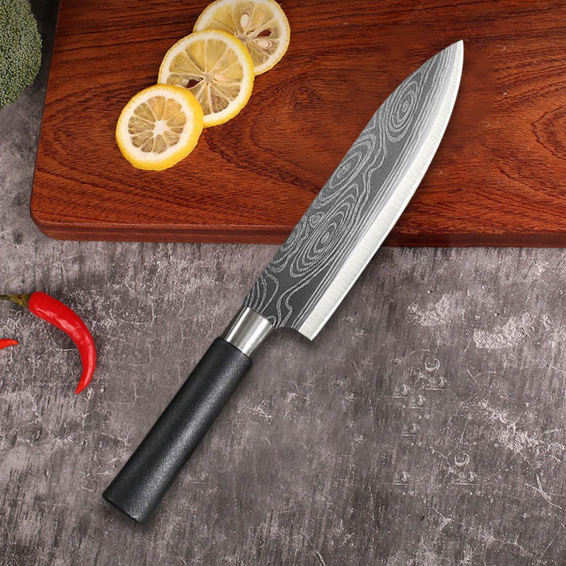 Conjunto de Facas de Cozinha Utilitárias com Padrão Damasco a Laser, Tesoura, Af