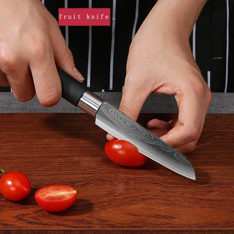 Conjunto de Facas de Cozinha Utilitárias com Padrão Damasco a Laser, Tesoura, Af