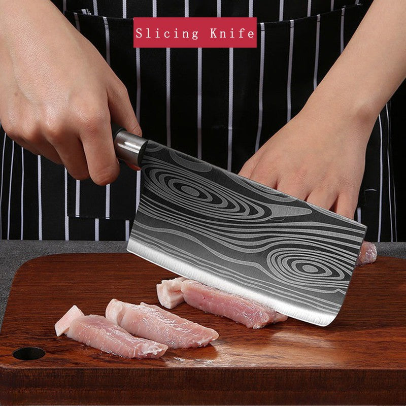 Conjunto de Facas de Cozinha Utilitárias com Padrão Damasco a Laser, Tesoura, Af