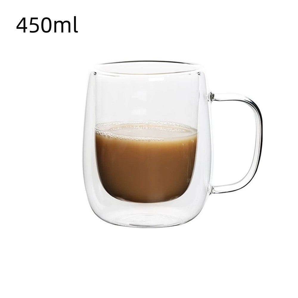 Copo de café de vidro de parede dupla com alça, copos de café expresso de vidro