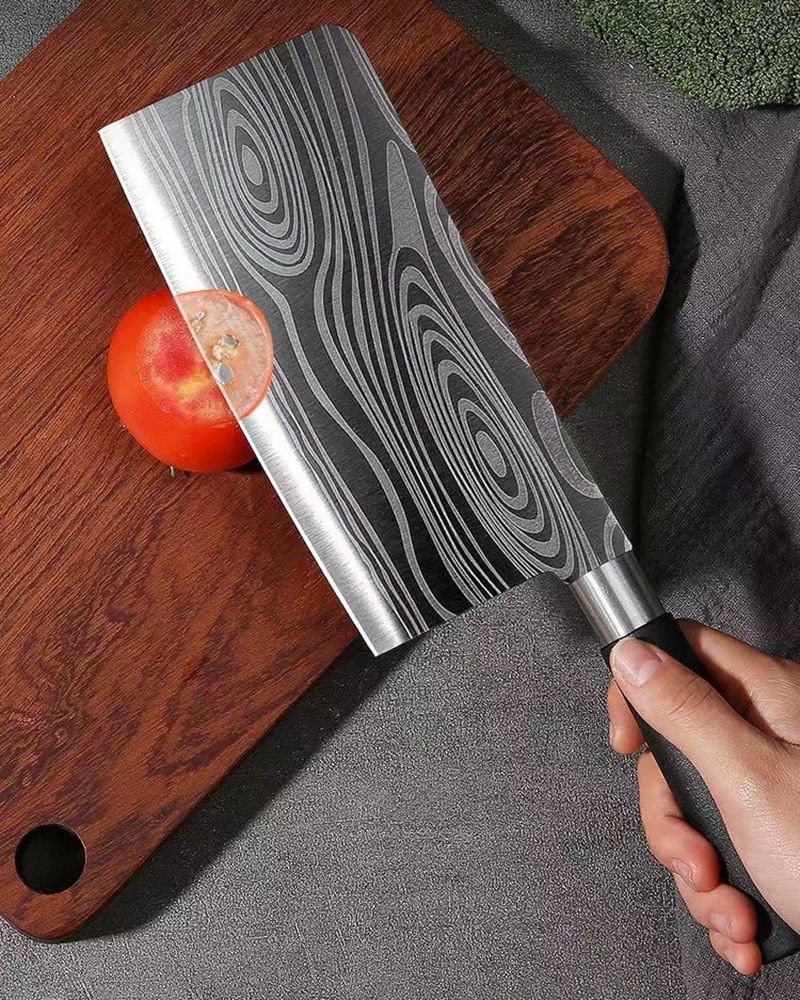 Conjunto de Facas de Cozinha Utilitárias com Padrão Damasco a Laser, Tesoura, Af
