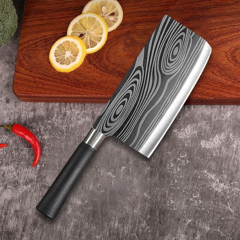 Conjunto de Facas de Cozinha Utilitárias com Padrão Damasco a Laser, Tesoura, Af
