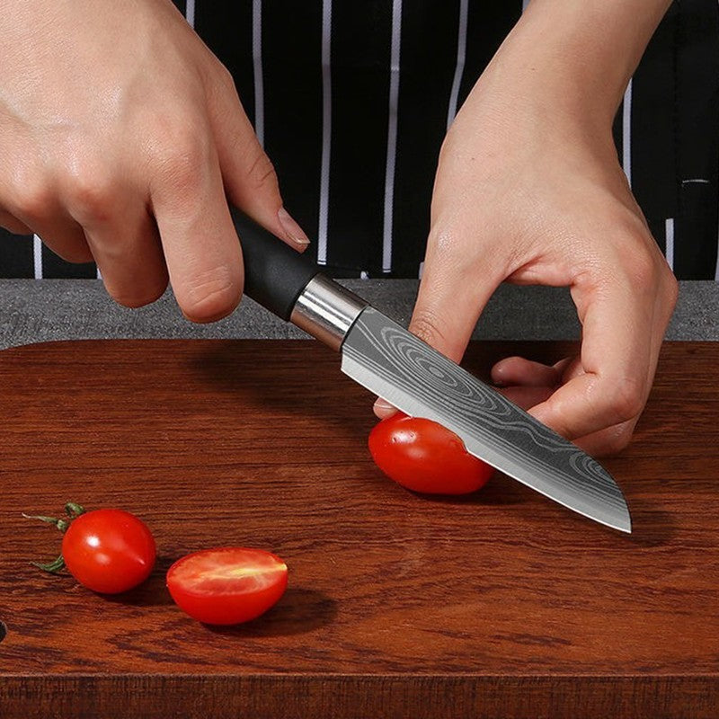 Conjunto de Facas de Cozinha Utilitárias com Padrão Damasco a Laser, Tesoura, Af