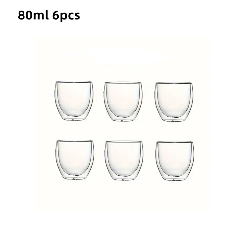 Copos de café expresso de vidro transparente com isolamento de parede dupla 80/2