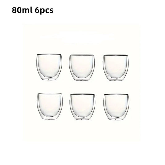 Copos de café expresso de vidro transparente com isolamento de parede dupla 80/2
