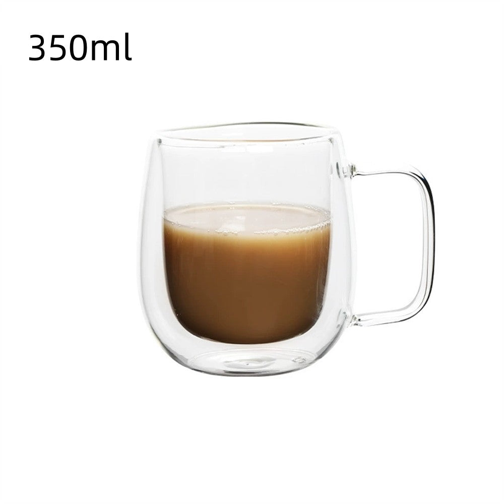 Copo de café de vidro de parede dupla com alça, copos de café expresso de vidro