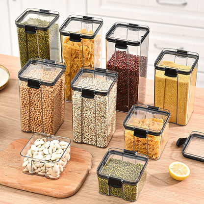 Frascos de plástico selados para cozinha, organizador de armazenamento de grãos,