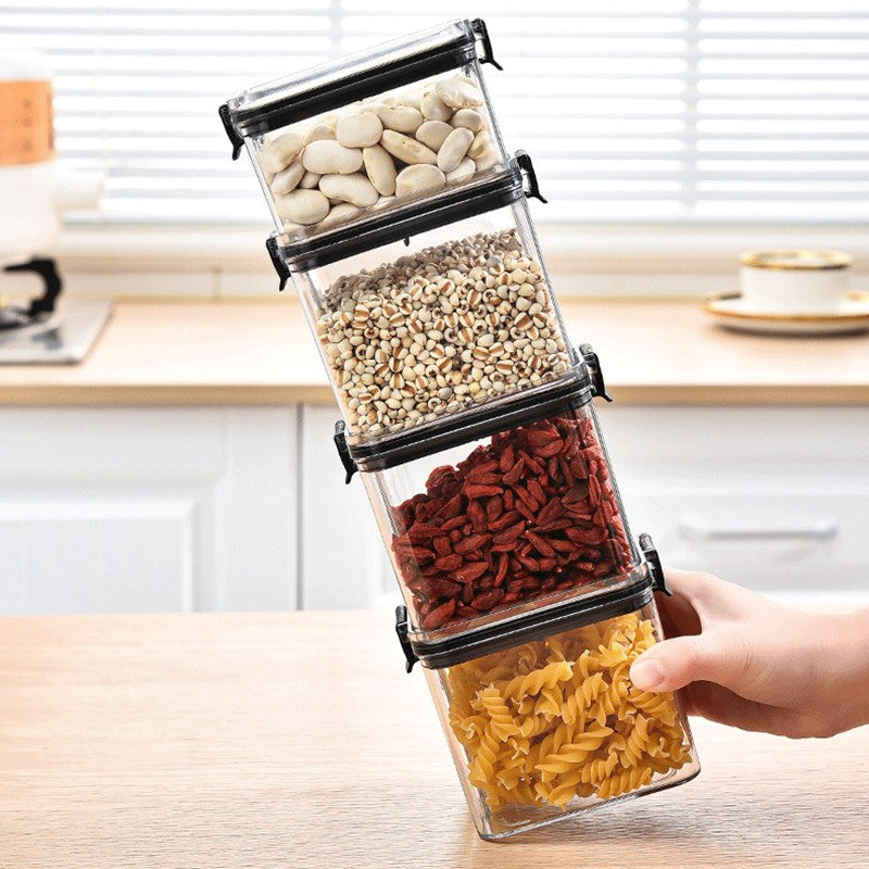Frascos de plástico selados para cozinha, organizador de armazenamento de grãos,