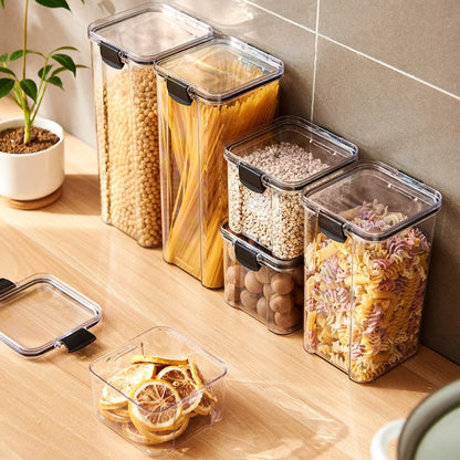 Frascos de plástico selados para cozinha, organizador de armazenamento de grãos,