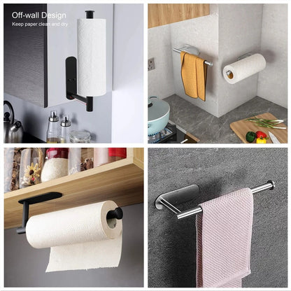 Suporte de toalha de papel de cozinha adesivo cabide de tecido rolo de papel hig