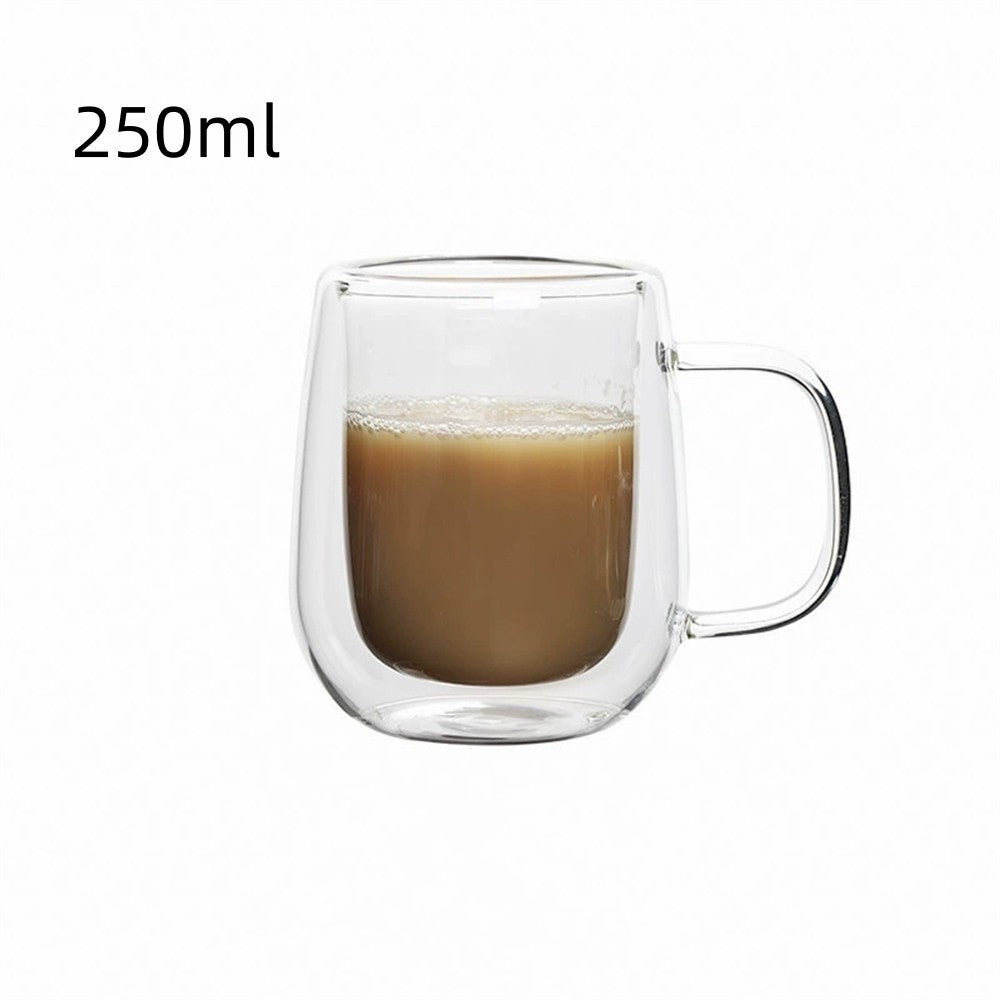 Copo de café de vidro de parede dupla com alça, copos de café expresso de vidro