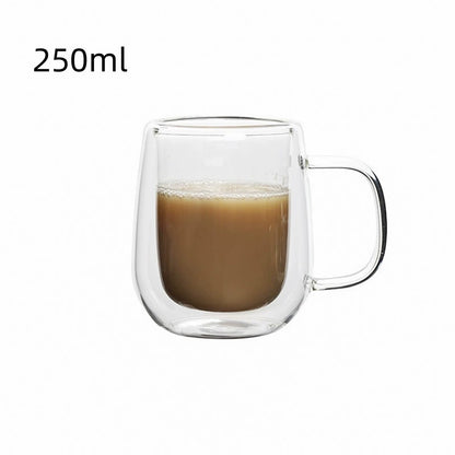 Copo de café de vidro de parede dupla com alça, copos de café expresso de vidro