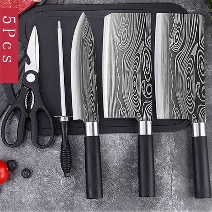 Conjunto de Facas de Cozinha Utilitárias com Padrão Damasco a Laser, Tesoura, Af