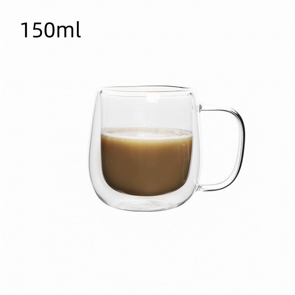 Copo de café de vidro de parede dupla com alça, copos de café expresso de vidro
