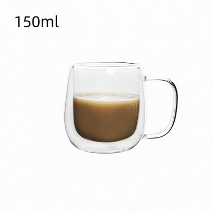 Copo de café de vidro de parede dupla com alça, copos de café expresso de vidro