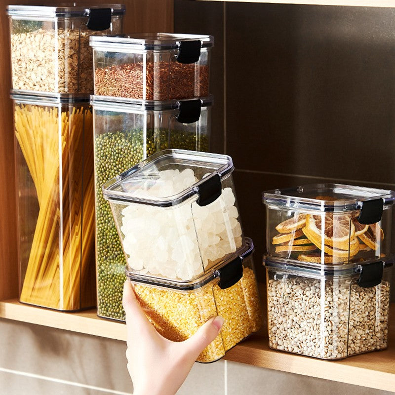 Frascos de plástico selados para cozinha, organizador de armazenamento de grãos,