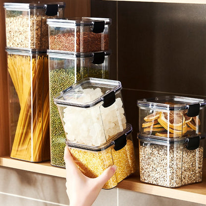 Frascos de plástico selados para cozinha, organizador de armazenamento de grãos,