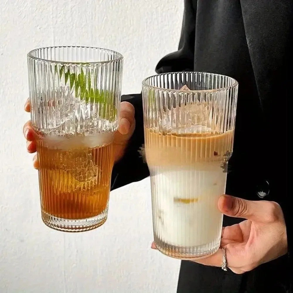 Copo de vidro listrado 600ml com tampa e canudo, copos transparentes para suco,
