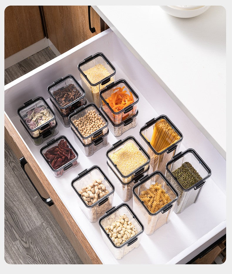 Frascos de plástico selados para cozinha, organizador de armazenamento de grãos,
