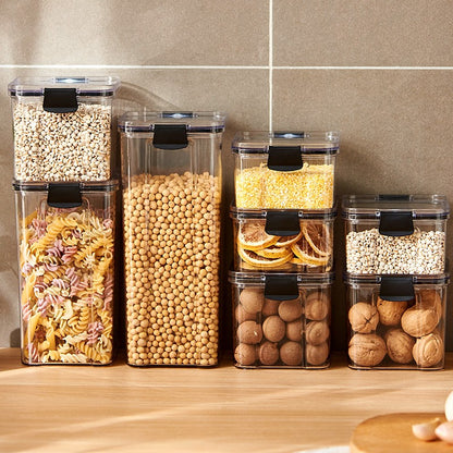 Frascos de plástico selados para cozinha, organizador de armazenamento de grãos,