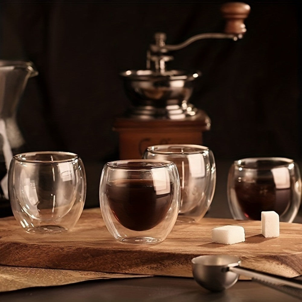 Copos de café expresso de vidro transparente com isolamento de parede dupla 80/2
