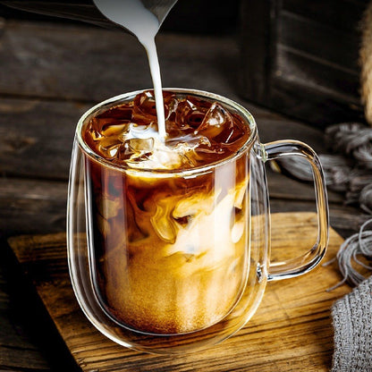 Copo de café de vidro de parede dupla com alça, copos de café expresso de vidro